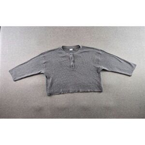 TNA Aritzia Top Womens Medium Gray Waffle Thermal Crop Henley 1/2 Sleeve